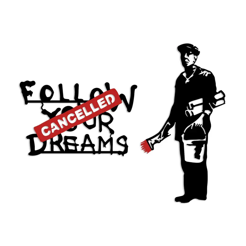 Banksy Metal 6 Wanddeko - Weiss Rot