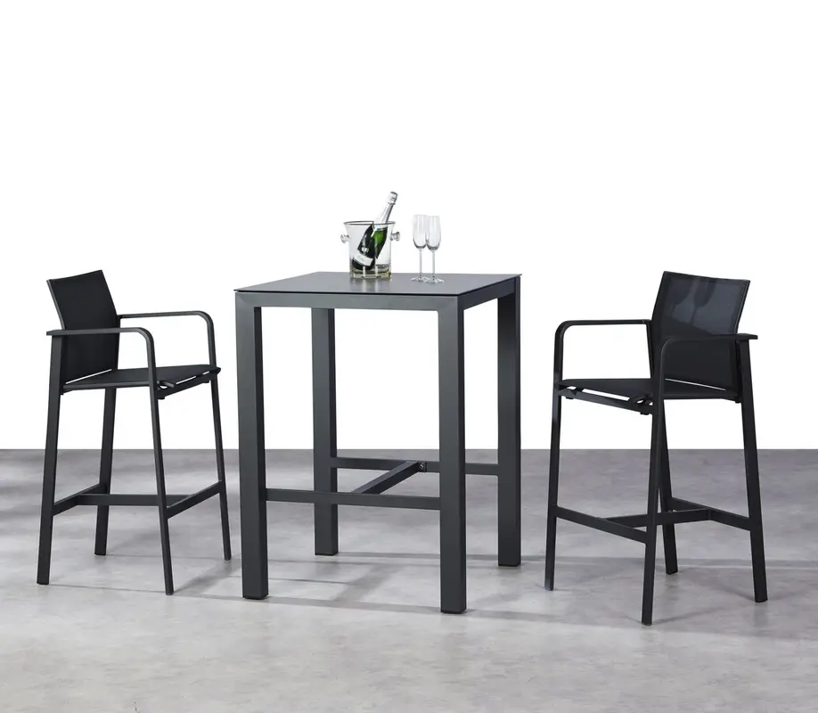 Bartisch mit Stühlen | 3-Teilige Bar-Gruppe Rhodos aus Aluminium & Ergotex - anthrazit