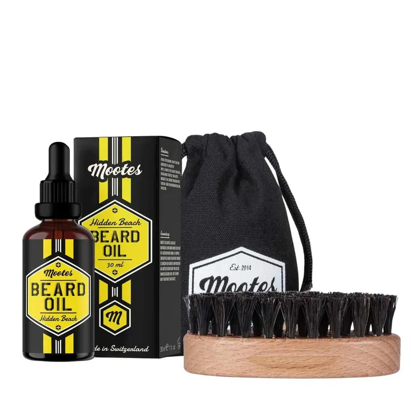 Bartöl Hidden Beach 30 ml mit Bartbürste im Baumwollbeutel