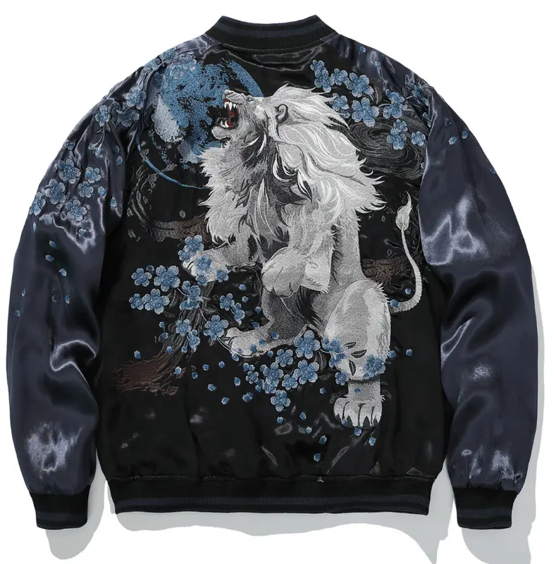Baseballjacke mit Löwen-Stickerei