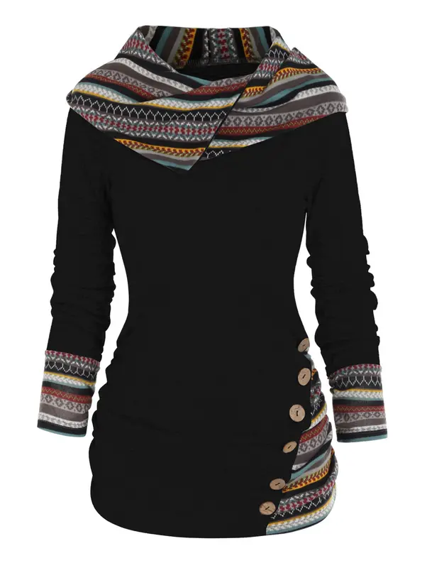 Beanie-Jacke mit geometrischem Patchwork-Muster