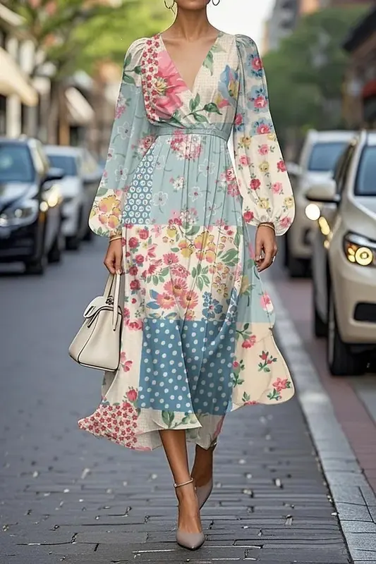 Bedrucktes Maxikleid mit Kapuze
