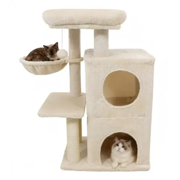 Beiger 33.5" Mehrstufiger Katzenbaum mit 2-stöckiger Wohnung