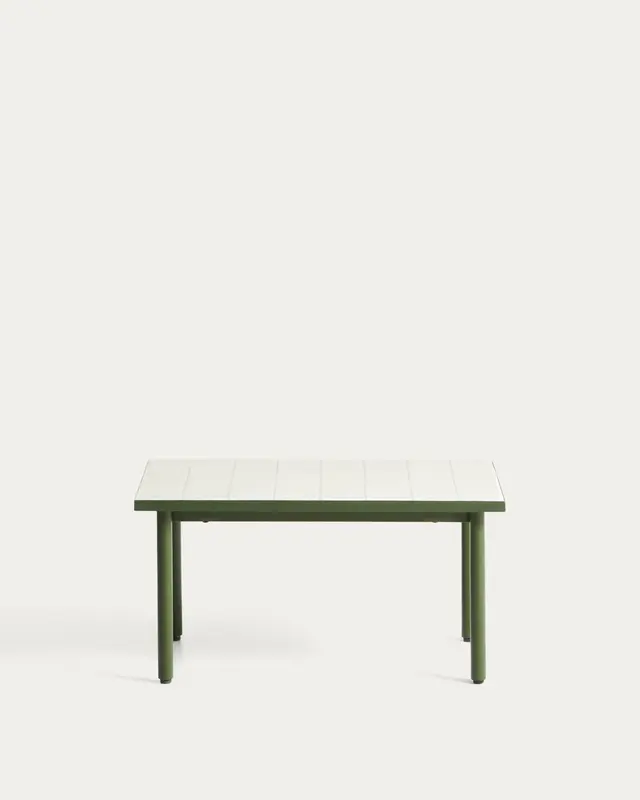 Beistelltisch Maurina aus verzinktem Stahl in Grün mit ecrufarbenen Kacheln, 81 x 51 cm
