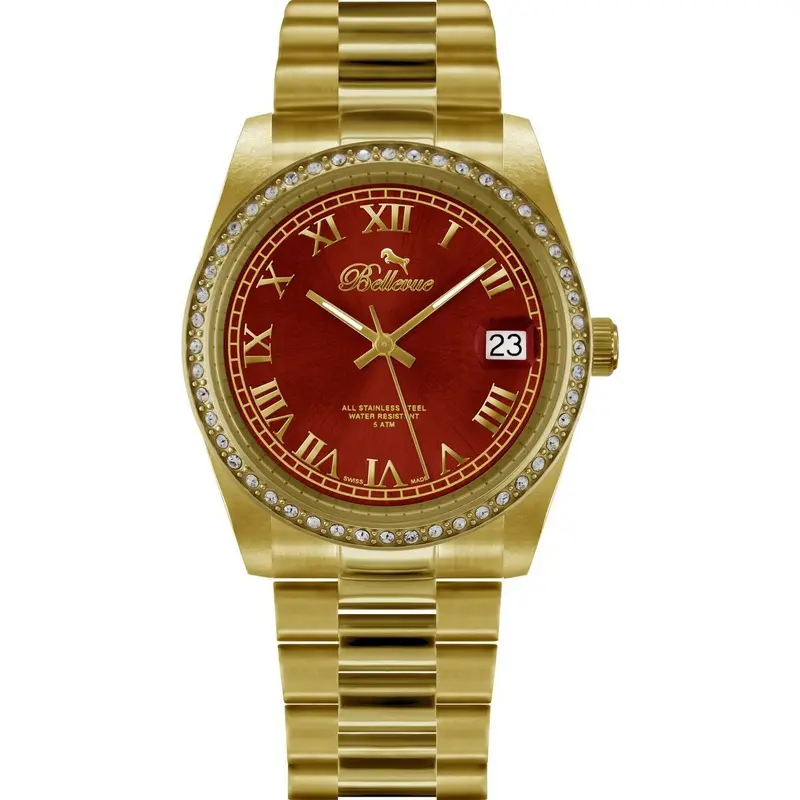 Bellevue · Damenuhr Gold mit Kristallen