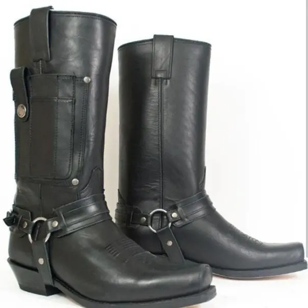 Bestickte Knight Leder Boots mit hohem Absatz