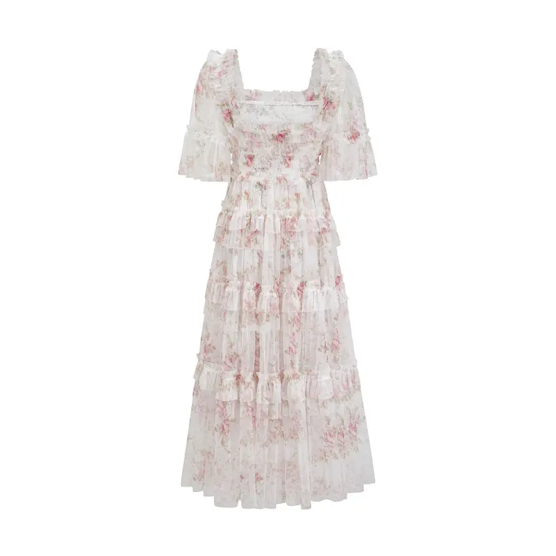 Besticktes A-Linien-Kleid mit Blumenmuster