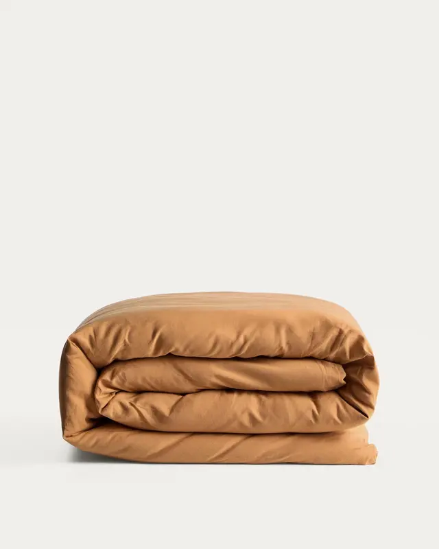 Bettbezug Sirale aus 100 % Baumwollsatin mit Washed-Finish in Kupfer für 150/160-cm-Betten