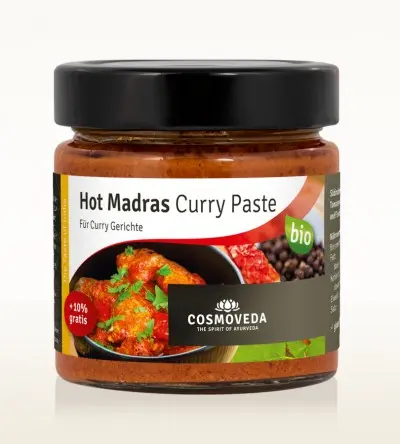 Bio Madras Hot Curry Paste – ideal für scharfe Dal- und Gemüse‐Gerichte