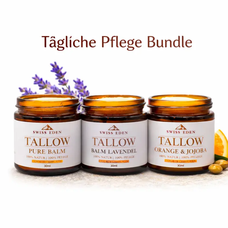 Bio Tallow Tägliche Pflege Bundle – 3er Set (Pure, Lavendel & Orange Jojoba)