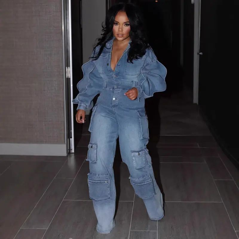Blauer Jumpsuit mit Straight-Leg-Hose