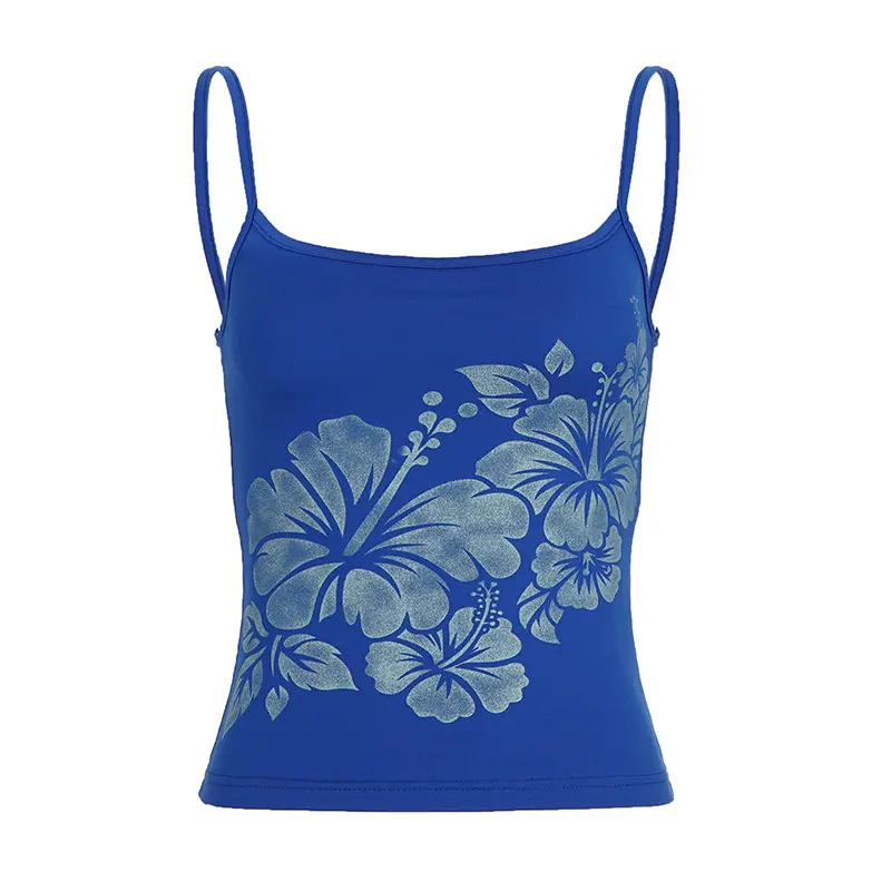 Blaues Spaghetti-Top mit Blumenmuster