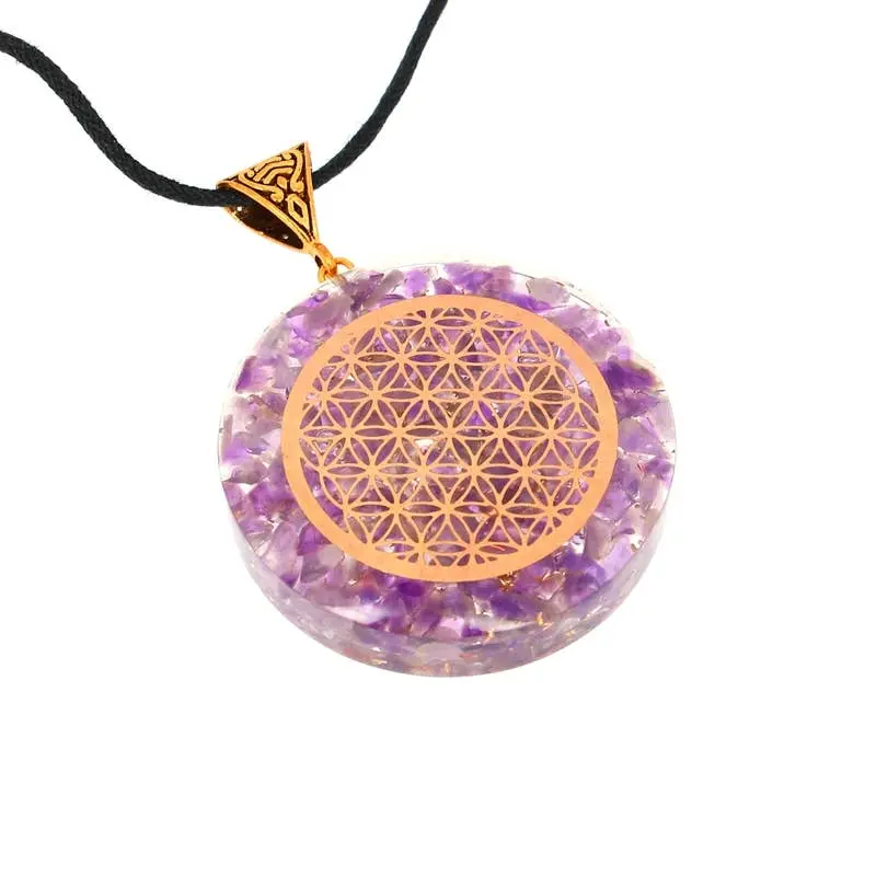 Blume des Lebens Orgonit Amethyst Anhänger 4 cm