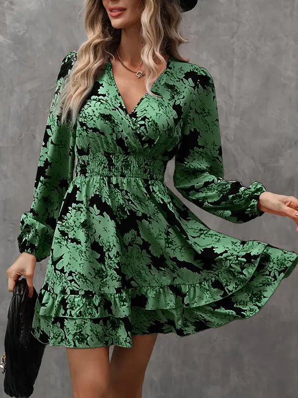 Blumenprint-Kleid mit Puffärmeln