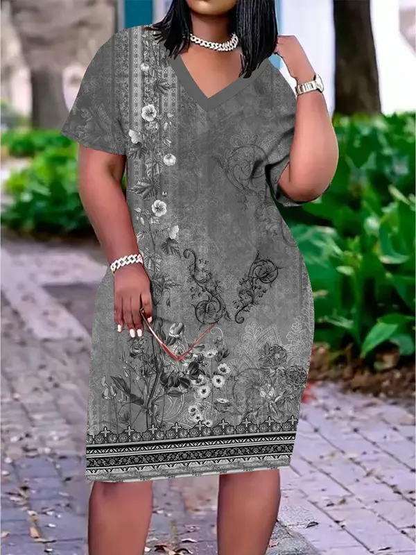 Blumiges Midi-Kleid mit V-Ausschnitt