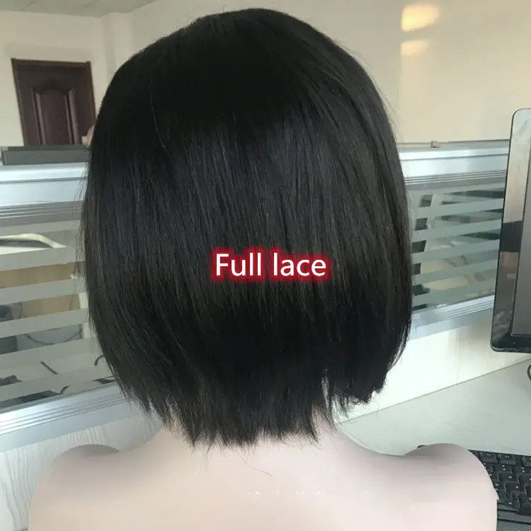 Bob Perücke aus echtem Haar, halbgenäht, kurz, glatt