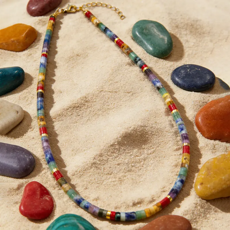 Boho-Choker «Samsara» · 7-Chakra Heishi-Perlen, Naturstein