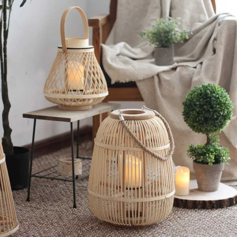 Boho Kerzenhalter «Rattan» · stehendes Windlicht für Garten & Wohnen