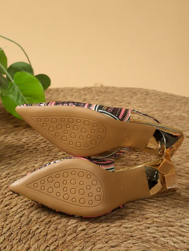 Boho Slingback Stiletto Sandalen mit Ethno-Muster