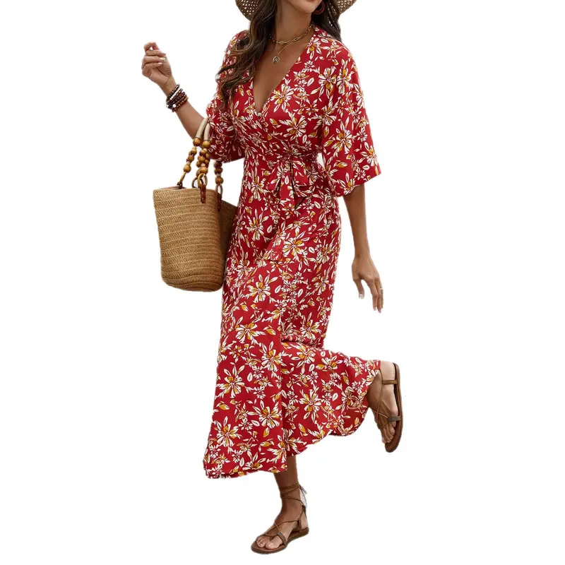 Boho-Vintage Etuikleid mit halbem Arm