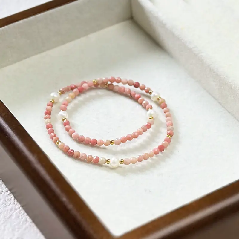 Bracelet Double Guérison du Cœur - Rhodonite Rose & Perles Naturelles