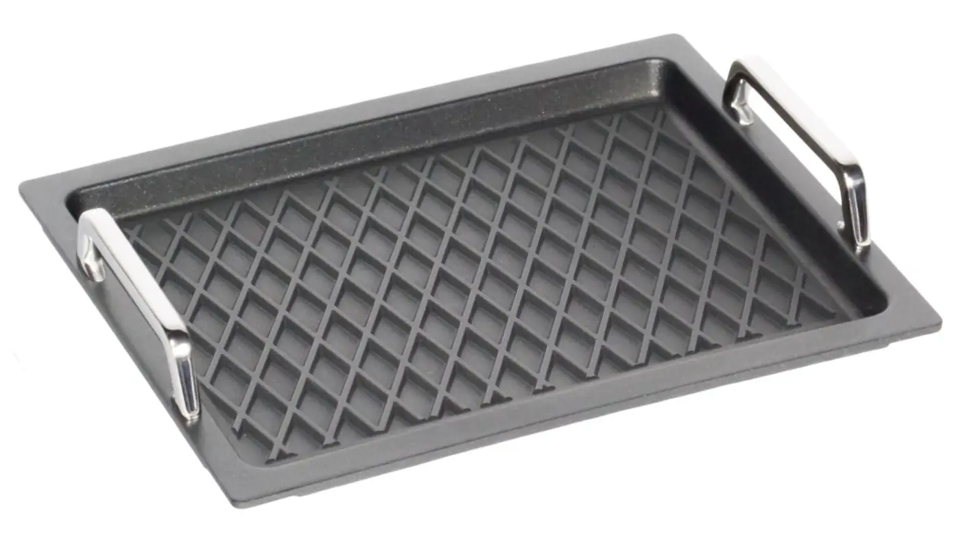 Bratplatte GN 2/3, H2cm Induktion, Rautenmuster m. Griffen