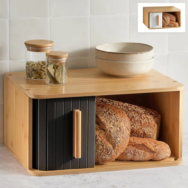 Brotkasten mit Schiebetür, Schwarz