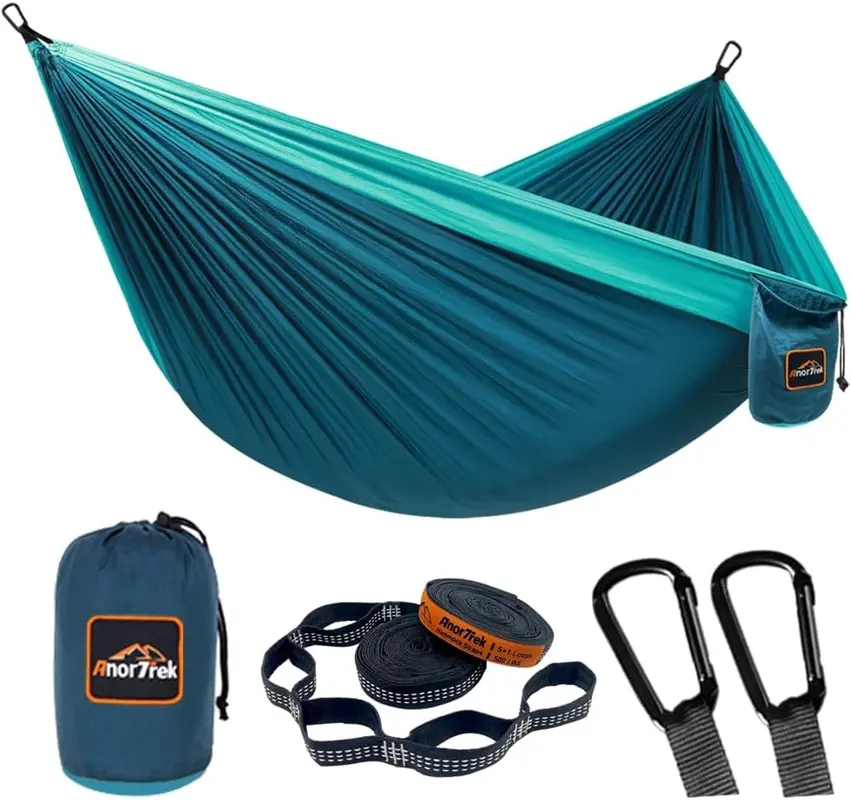Camping Hängematte mit Baumgurten, Blue&dark Blue 280 x 140 cm