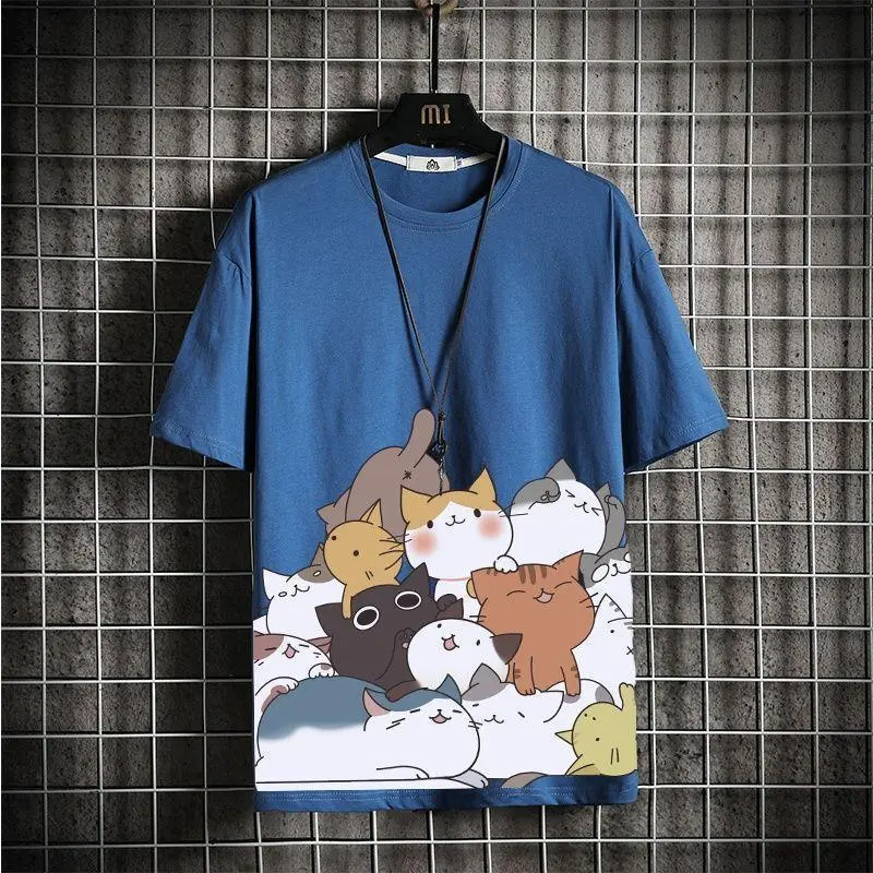 Cartoon Katze Baumwoll T-Shirt für Herren