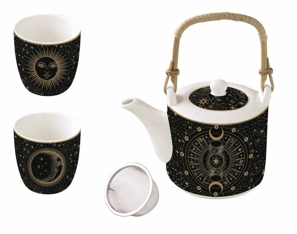 Celestial Teeset Teekanne 600ml mit zwei Tassen Porzellan