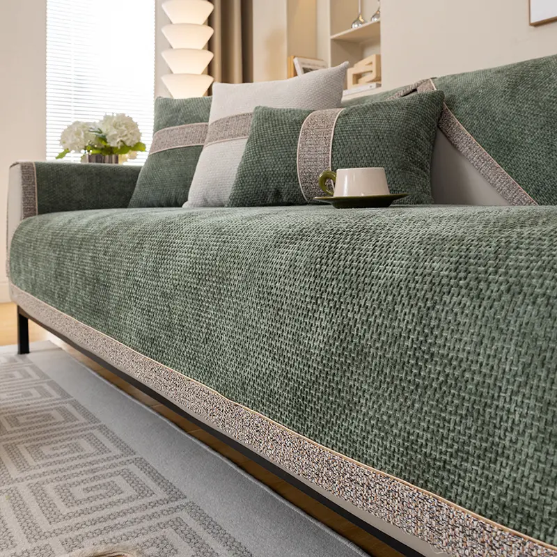 Chenille-Non-Slip-Sofaüberzug – Weiß, Braun, Blau, Grün, Dunkelgrau