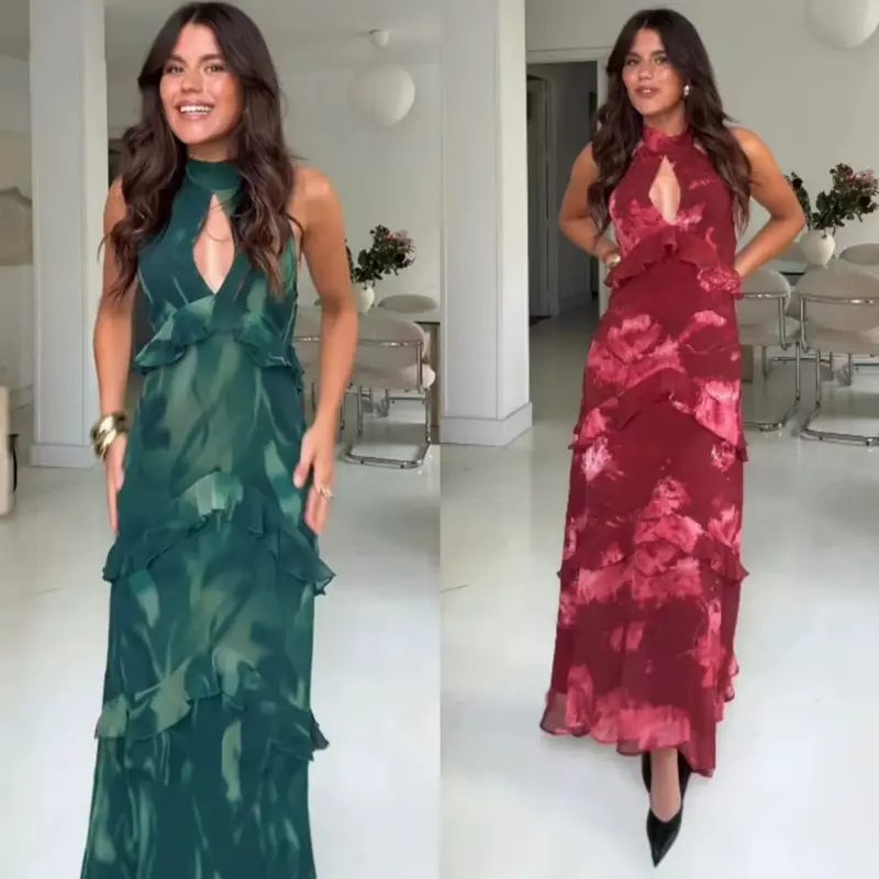 Chic Damenkleid mit Halterneck und Print