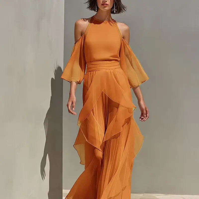 Chiffon-Set «Solare» · Bluse + Weite Hose