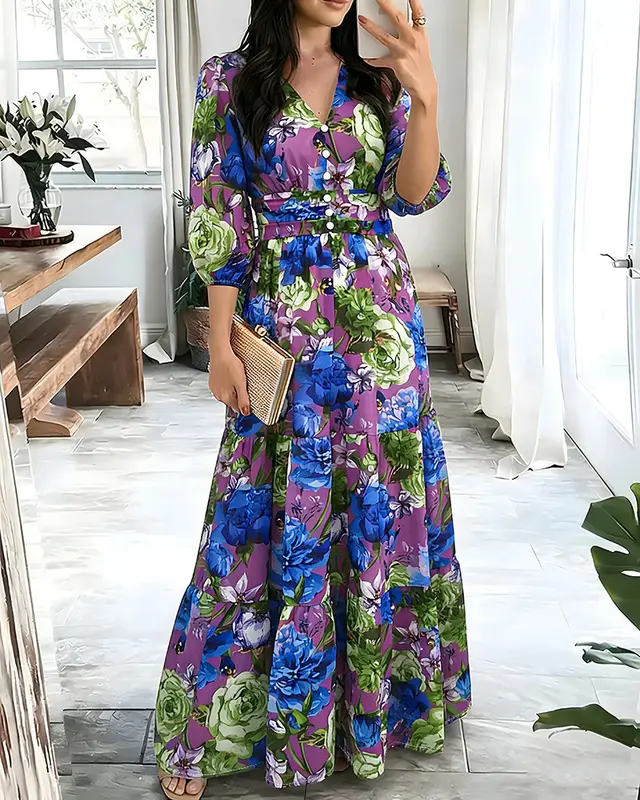 Chiffonkleid mit Volants und Taillengürtel