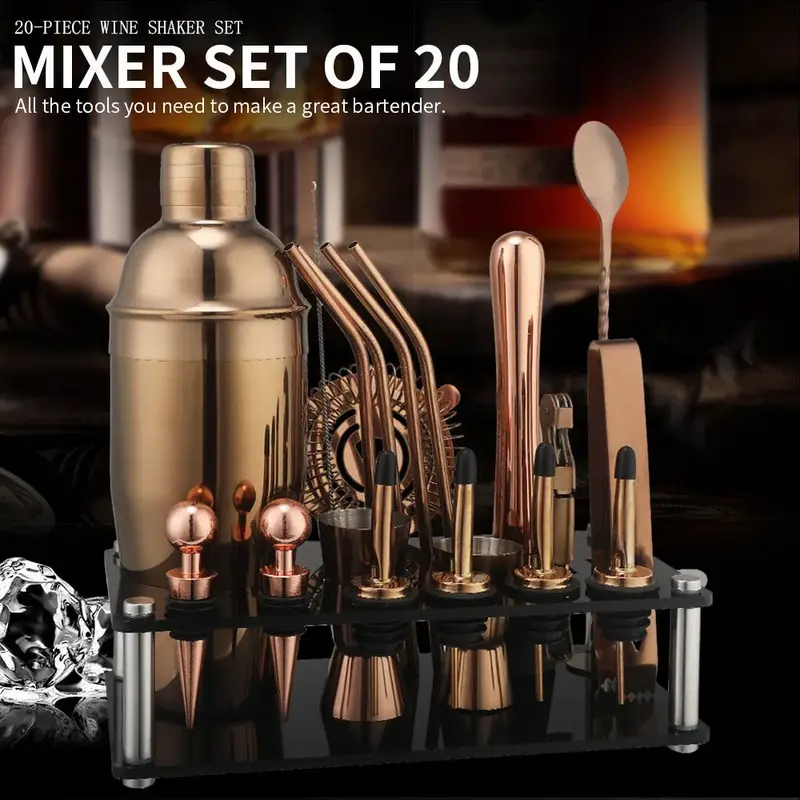Cocktail Shaker Set 20PCS Bartender Kit with Stand Mixology Bar Set Drink Mixer Set with Essential Accessory Tool Recipe Booklet
