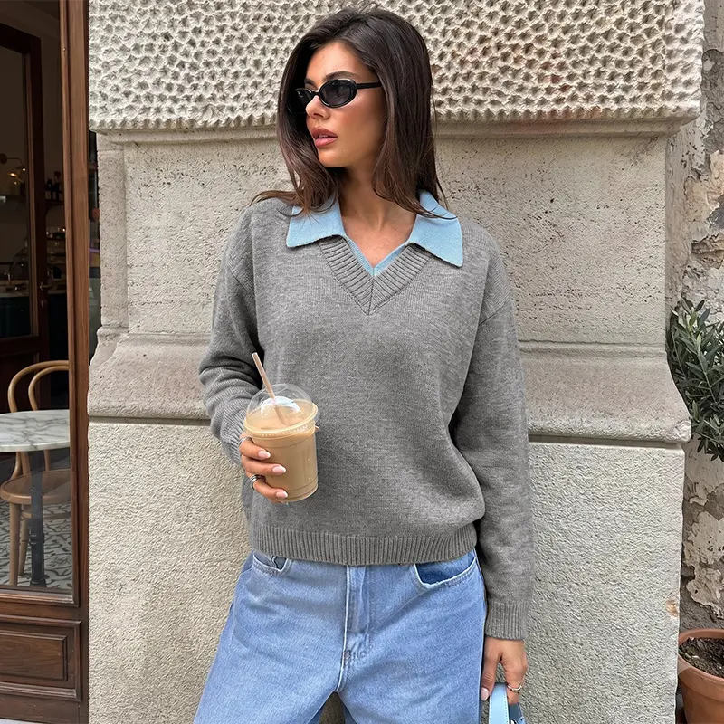 Color-Block Langarm-Pullover für Damen