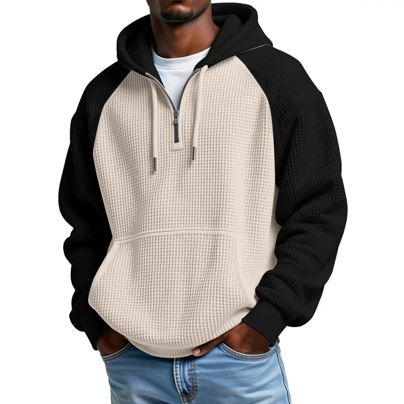 Colorblock Waffelstrick Kapuzenjacke für Herren
