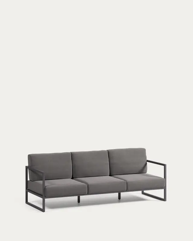 Comova 3-Sitzer-Sofa 100% outdoor dunkelgrau und aus schwarzem Aluminium 222 cm