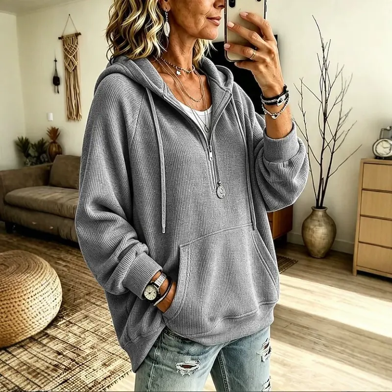 Corduroy Hoodie mit halber Knopfleiste