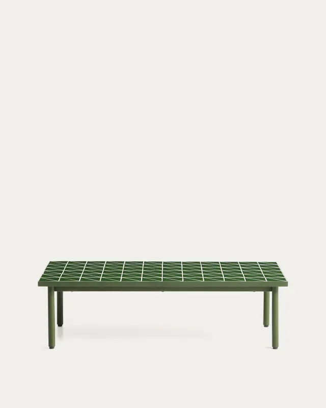 Couchtisch Maurina aus verzinktem Stahl in Grün mit grünen Kacheln, 122 x 61 cm