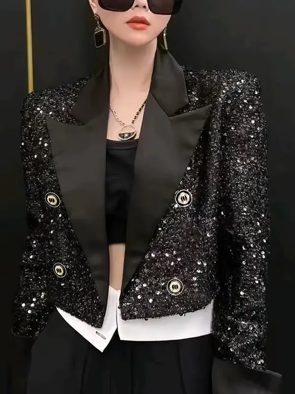 Cropped Blazer im Chanel-Stil · Damen, mit Pailletten-Detail