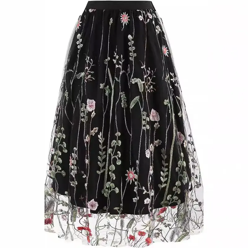 Damen-A-Linie Tüllrock Blumenmuster