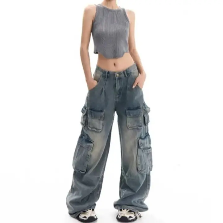 Damen Arbeitshose mit Destroyed-Look und Bodenlänge