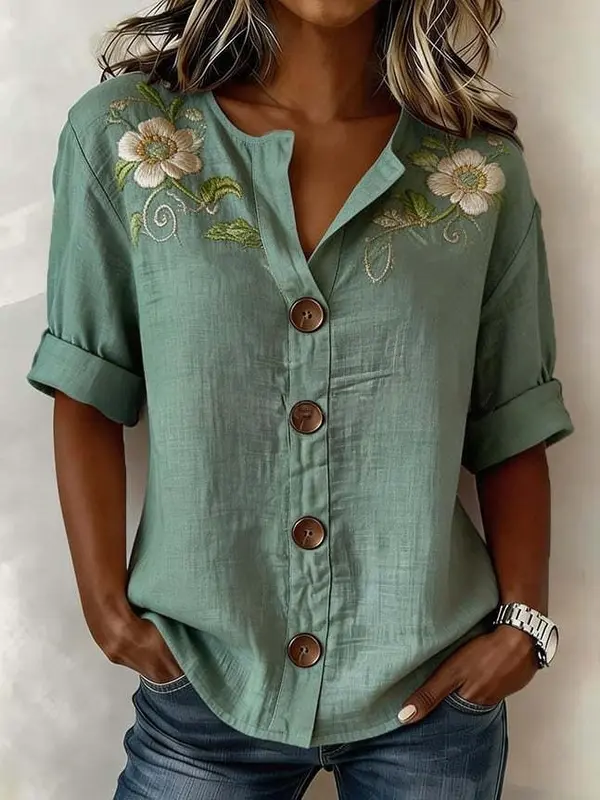 Damen-Bluse mit Laternenärmeln und 3D-Druck