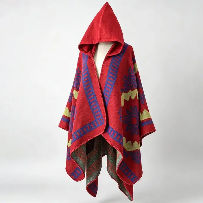 Damen-Cape mit Ethno-Muster und Wärme-Funktion
