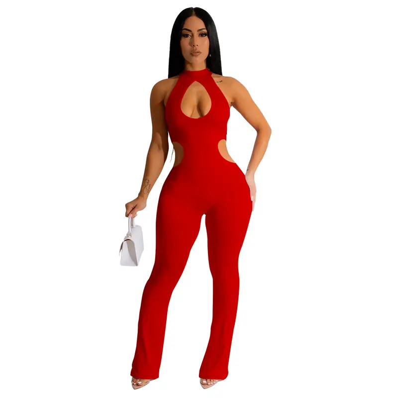 Damen Einfarbig Sexy Halter Jumpsuit