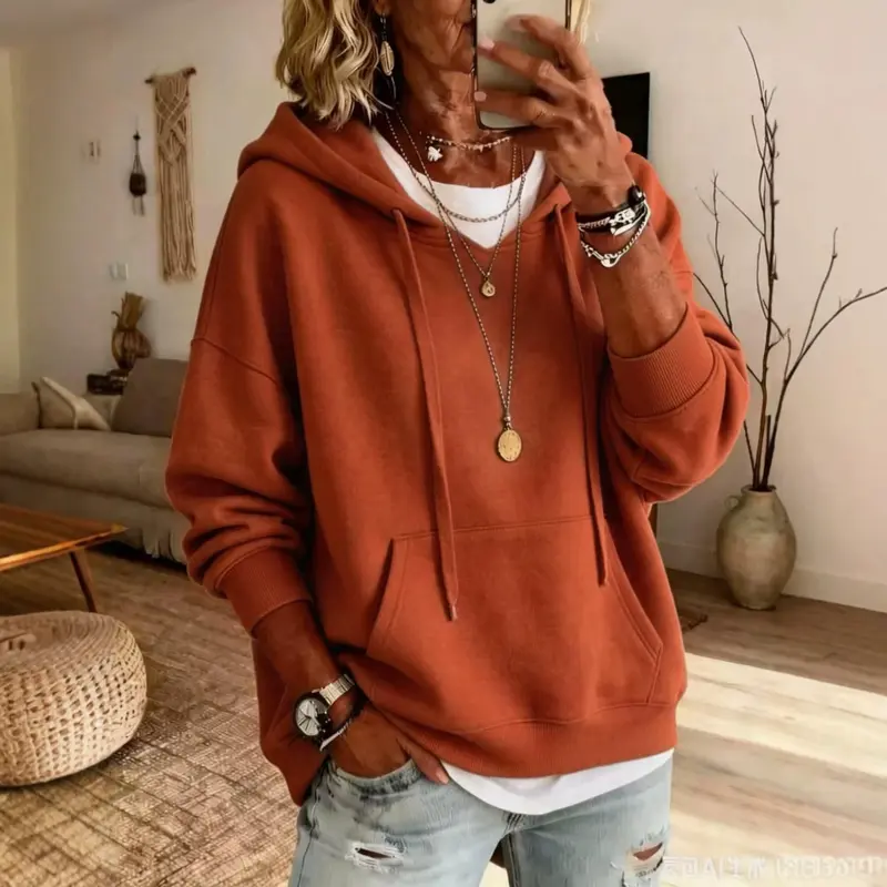Damen Hoodie Bequem mit Taschen und Langarm