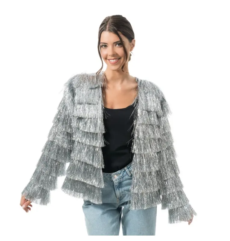 Damen Jacke silbrig mit Glitzer