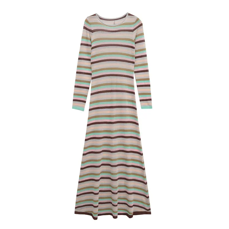 Damen Langarm-Kleid mit Metallic-Streifen