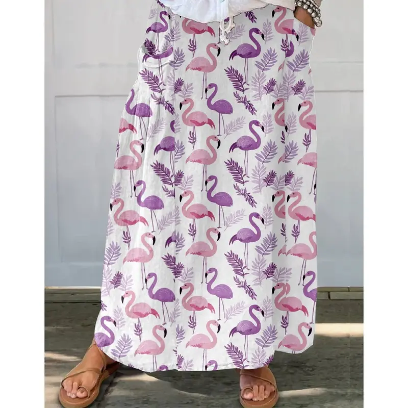 Damen Maxirock mit Print und Taschen